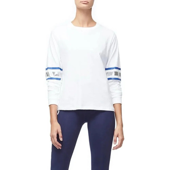 Good American The Metallic Stripe Crew Neck Tee - Picture 1 of 8